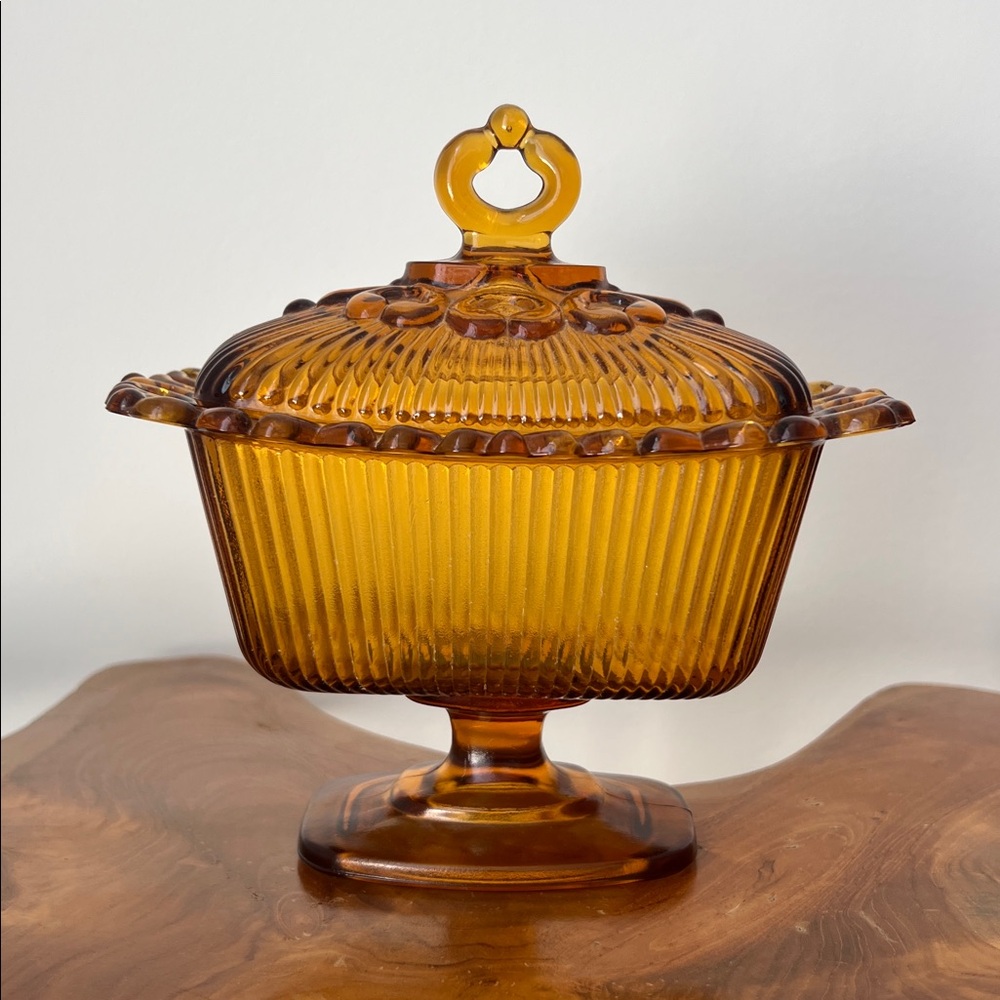 1970's Amber Filigree Lace Edge Candy Dish